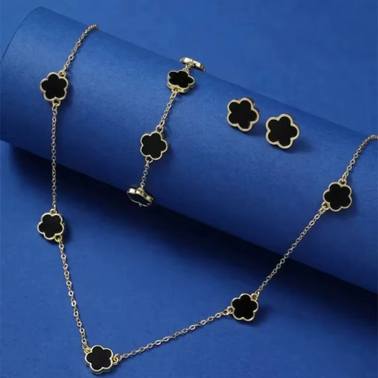 Lucky Clover Flower Jewelry Set – 3PC Necklace, Bracelet & Earrings