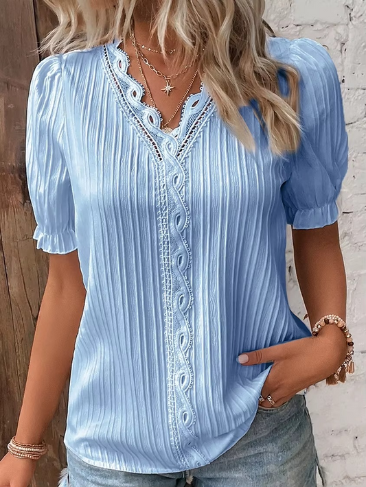 Elegant V-Neck Lace Blouse – Minimalist Chic Women’s Shirt