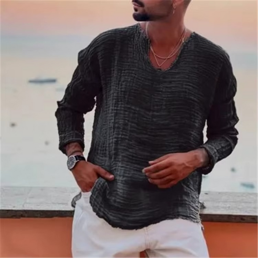 Men's Linen Simple Long-sleeved Shirt