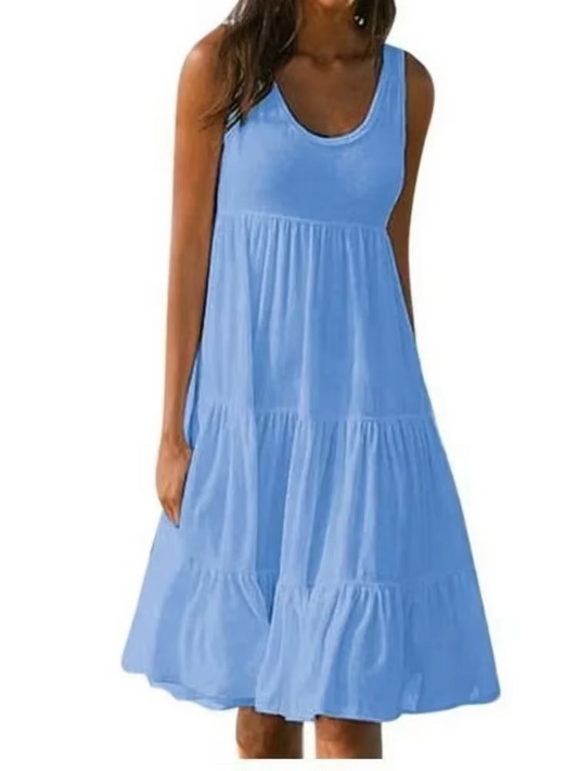 Chic Sleeveless Panel Dress – Crewneck Summer Elegance