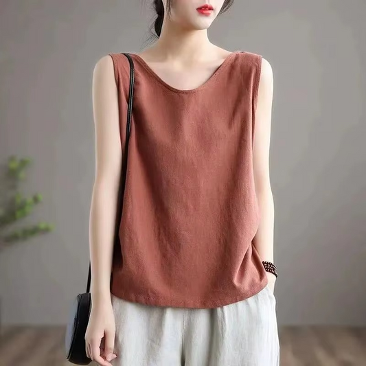 Loose Cotton-Linen Sleeveless Top – Summer Pullover Tank for Women