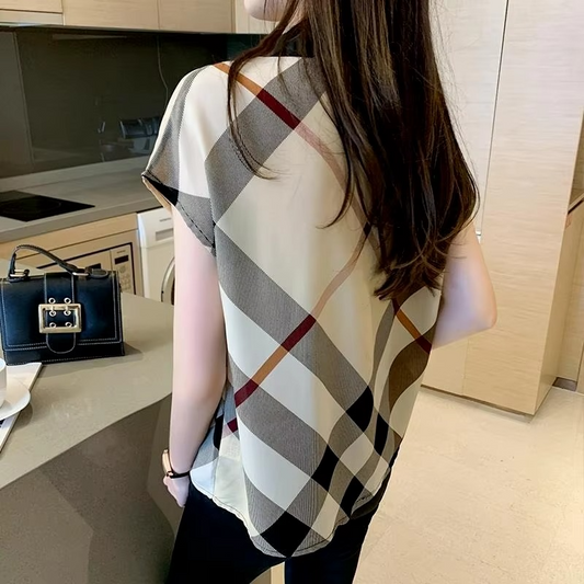 Plaid Chiffon Office Blouse