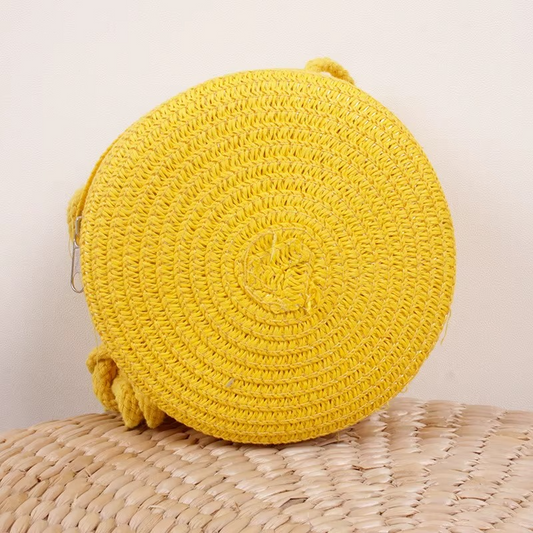 Round Straw Rattan Crossbody Bag – Women’s Handmade Summer Purse