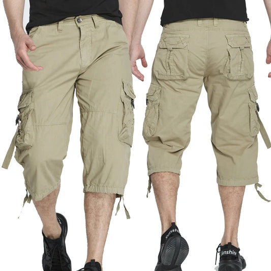 New style Cotton Below Knee Length  34 Long Shorts Mens Tactical Capri Pants Multi Pocket Summer Twill Work Cargo Pants Man