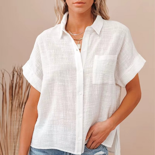 Cotton Linen Button-Up Summer Shirt for Women