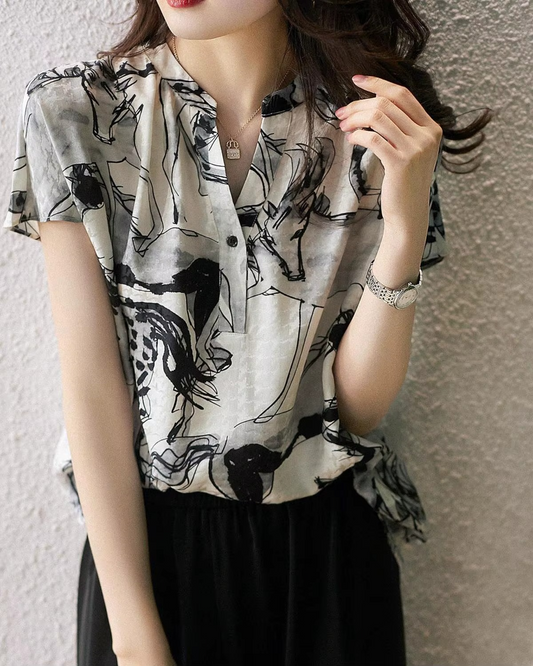 2025 Korean Style Chiffon Tunic Blouse for Women
