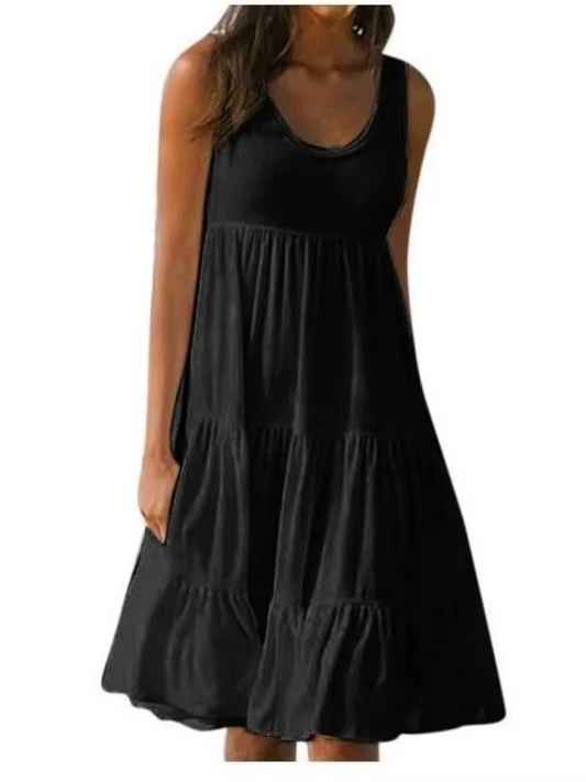 Chic Sleeveless Panel Dress – Crewneck Summer Elegance