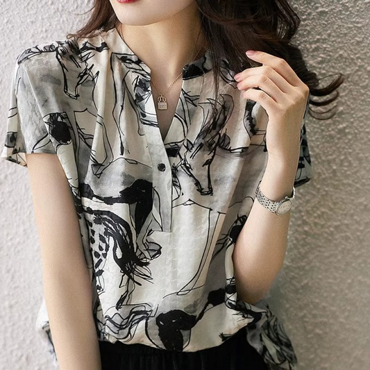 2025 Korean Style Chiffon Tunic Blouse for Women