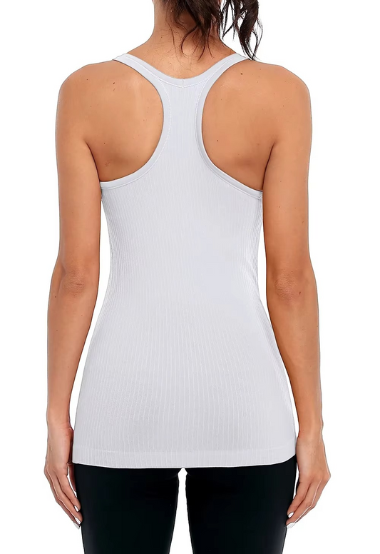 Seamless Ribbed Racerback Tank with Built-In Bra – Active Crop Top for Women