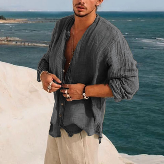 Men's Casual Linen Long Sleeve Shirt